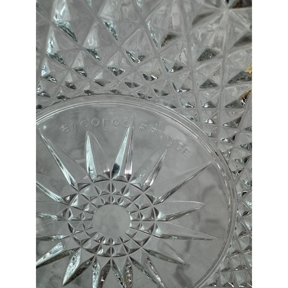 Arcoroc France Glass Serving Bowl 8In Diamond Cut Starburst Pattern ClearVintage